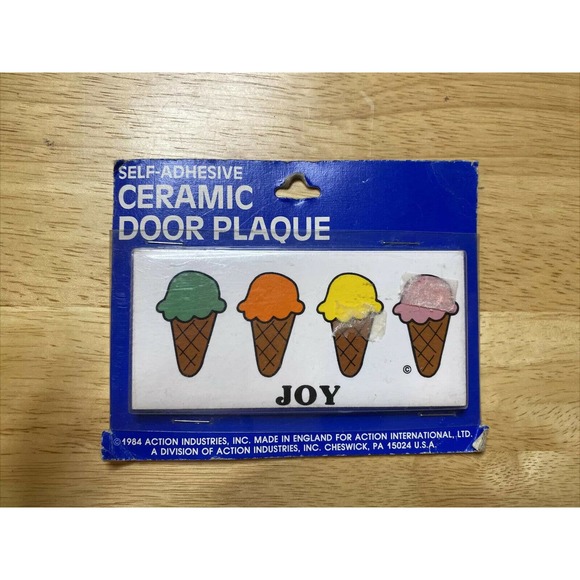 Vintage Retro Dead Stock JOY With Ice Cream Cones Ceramic Door Name Wall Sign - Picture 1 of 12
